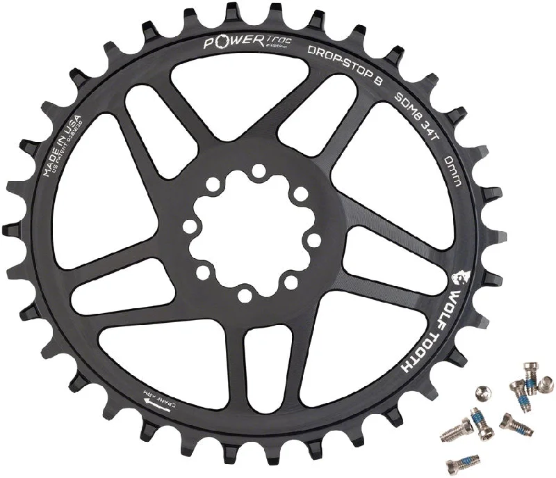 bicycle rotor personalization-Wolf Tooth Elliptical Direct Mount Chainring - 34t SRAM Direct Mount Drop-Stop B For SRAM 8-Bolt Cranksets 0mm Offset BLK