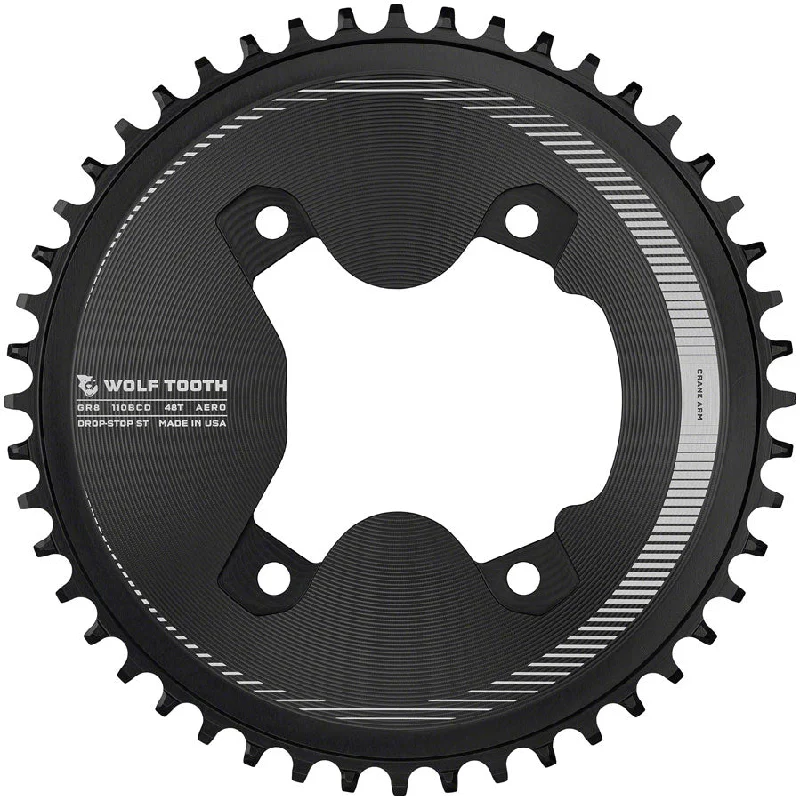 bicycle shoe versatility-Wolf Tooth Aero 110 Asymmetric BCD Chainring - 48t 110 Asymmetric BCD 4-Bolt Drop-Stop ST For Shimano GRX 800 Series BLK