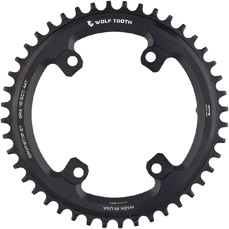 bicycle rust adaptability-Wolf Tooth Shimano 110 Asymmetric BCD Chainring - 44t 110 Asymmetric BCD 4-Bolt Drop-Stop ST For Shimano GRX Cranks BLK