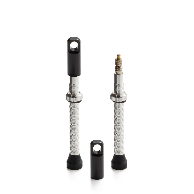 bicycle pump tensile-Tubeless Presta Valve Stems with Integrated Valve Core Tool - 60mm Silver