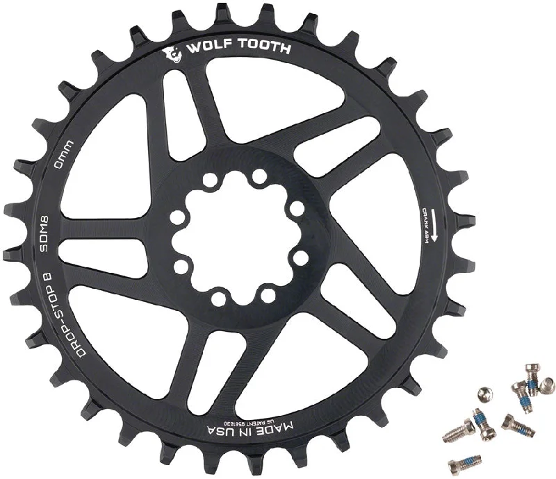 bicycle valve customization-Wolf Tooth Direct Mount Chainring - 34t SRAM Direct Mount Drop-Stop B For SRAM 8-Bolt Cranksets 0mm Offset BLK