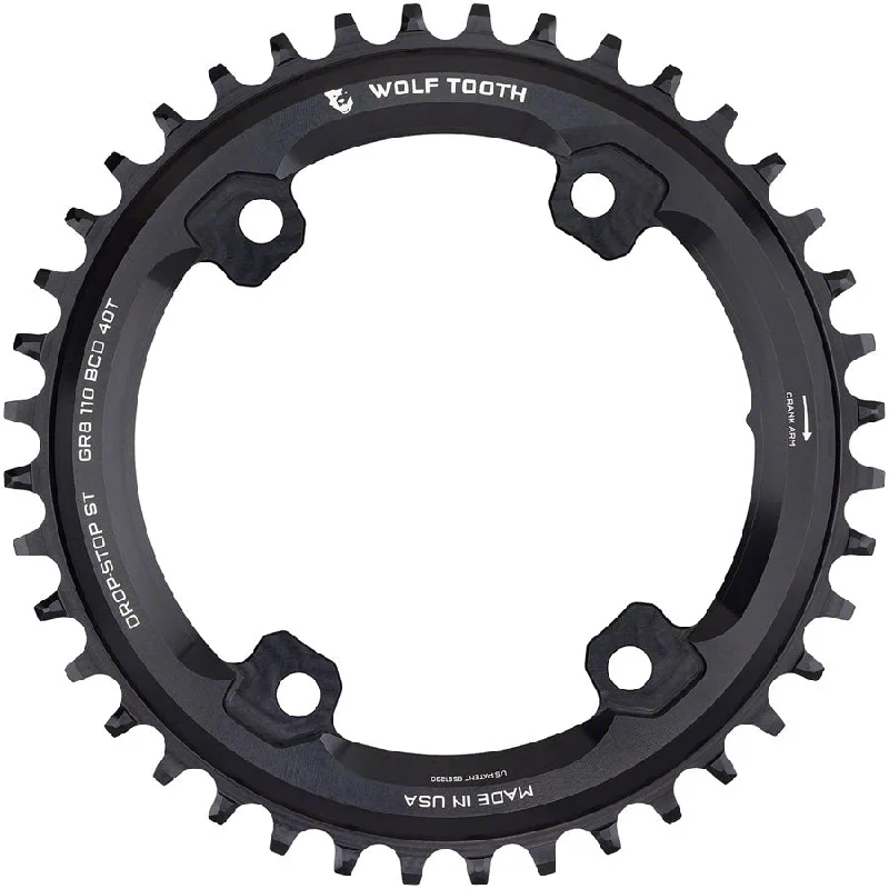 bicycle gear versatility-Wolf Tooth Shimano 110 Asymmetric BCD Chainring - 40t 110 Asymmetric BCD 4-Bolt Drop-Stop ST For Shimano GRX Cranks BLK