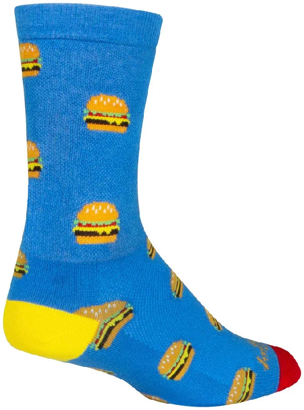 bicycle pad durability-SockGuy Crew Burgers Socks - 6" Large/X-Large