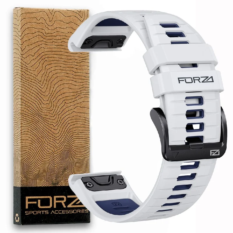 bicycle back strain-Forza 22MM Elite Replacement Watch Strap Garmin White/Blue