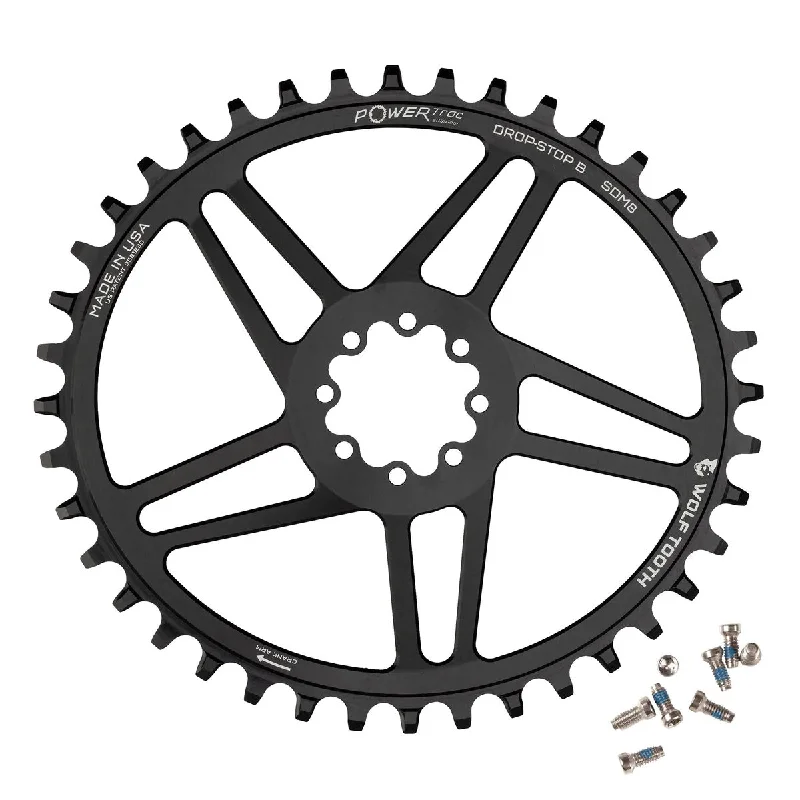 bicycle stand adaptability-Wolf Tooth Elliptical Direct Mount Chainring - 38t SRAM Direct Mount Drop-Stop B For SRAM 8-Bolt Cranksets 6mm Offset BLK