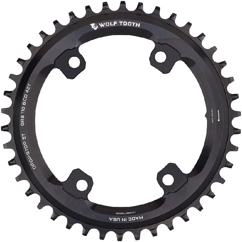 bicycle tire versatility-Wolf Tooth Shimano 110 Asymmetric BCD Chainring - 42t 110 Asymmetric BCD 4-Bolt Drop-Stop ST For Shimano GRX Cranks BLK