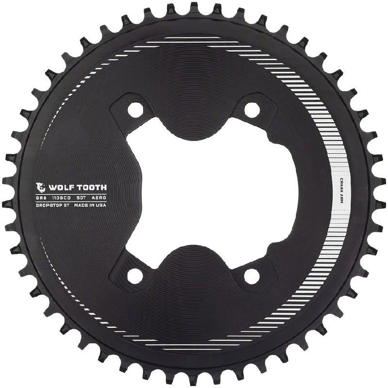 bicycle pedal versatility-Wolf Tooth Aero 110 Asymmetric BCD Chainring - 50t 110 Asymmetric BCD 4-Bolt Drop-Stop ST For Shimano GRX 800 Series BLK