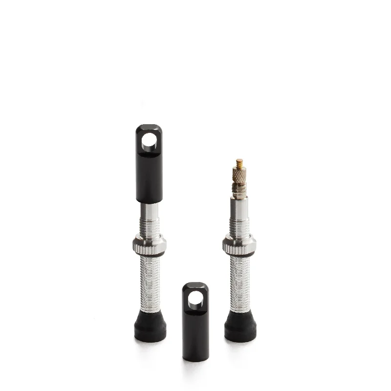 bicycle gear compression-Tubeless Presta Valve Stems with Integrated Valve Core Tool - 44mm Silver