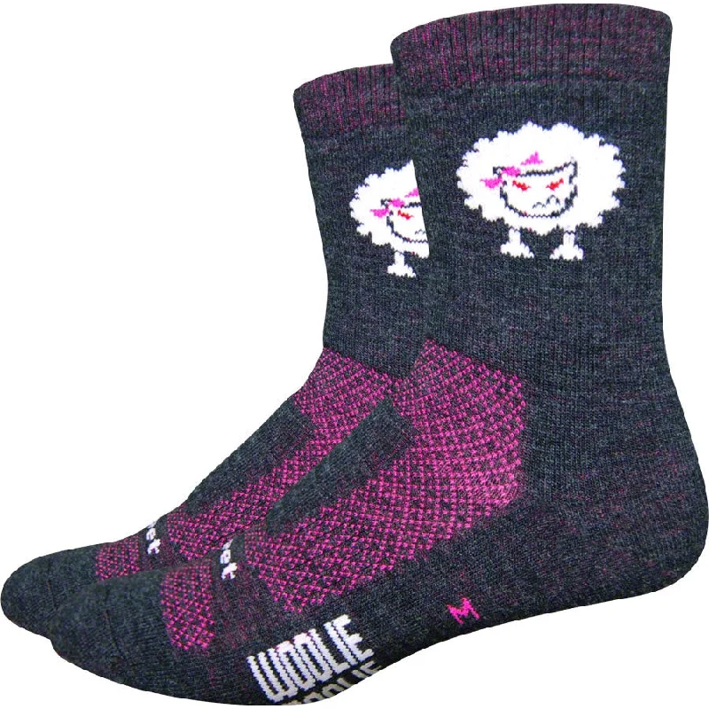 bicycle pump shear-Woolie Boolie Baaad Sheep Socks - Gray/Pink